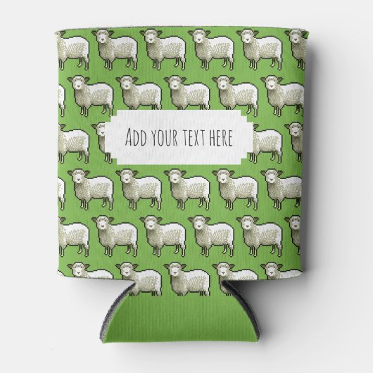 Cute Sheep White & Woolly Flock Pixel Art Pattern Blikjeskoeler (Voorkant)