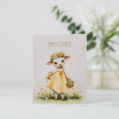 Cute sheep with flower crown for Easter holiday Feestdagenkaart (Staand voorkant)