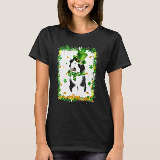 Cute Sheepadoodle Dog St Patricks Day Irish Shamro T-shirt (Voorkant)