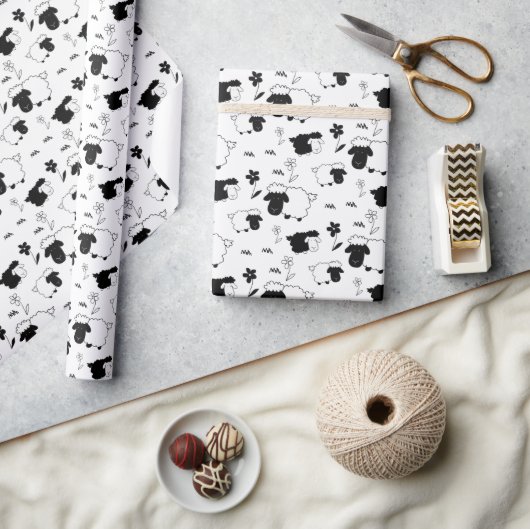 Cute Sheeps Illustratie zwart-wit Cadeaupapier (Crafts)