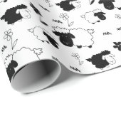 Cute Sheeps Illustratie zwart-wit Cadeaupapier (Rol Hoek)