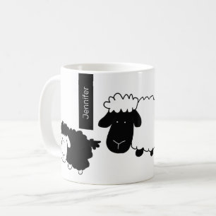 Cute Sheeps Illustratie zwart-wit Koffiemok
