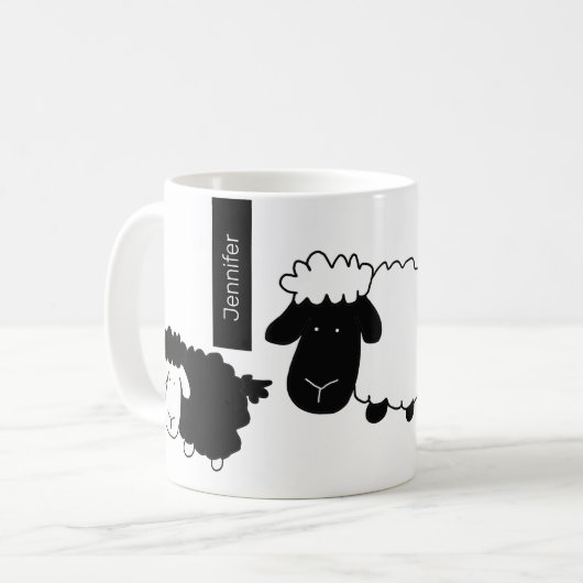 Cute Sheeps Illustratie zwart-wit Koffiemok (Voorkant links)