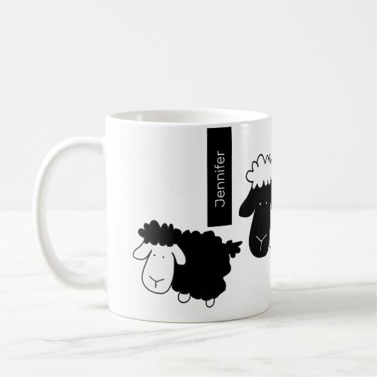 Cute Sheeps Illustratie zwart-wit Koffiemok (Links)