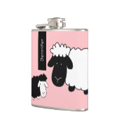 Cute Sheeps Illustratie zwart-wit op zwart Heupfles (Links)