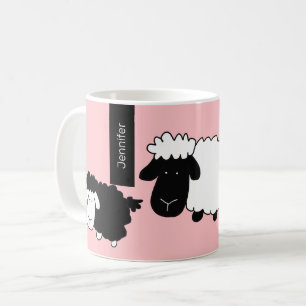 Cute Sheeps Illustratie zwart-wit op zwart Koffiemok