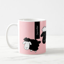 Cute Sheeps Illustratie zwart-wit op zwart Koffiemok