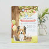 Cute Sheltie Dog Birthday Party Invitation Kaart (Staand voorkant)