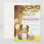 Cute Sheltie Dog Birthday Party Invitation Kaart (Voorkant / Achterkant)