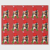 Cute Sheltie Santa Kerstkerstmis Cadeaupapier (Vlak)
