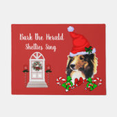 Cute Sheltie Santa Kerstkerstmis Deurmat (Voorkant)