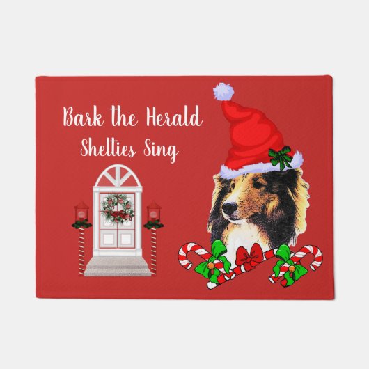 Cute Sheltie Santa Kerstkerstmis Deurmat (Voorkant)