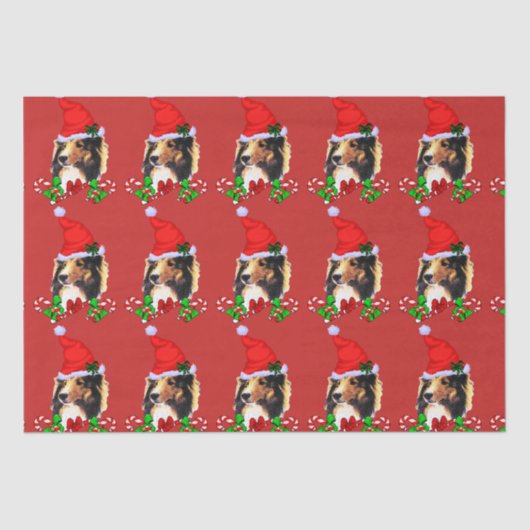 Cute Sheltie Santa Kerstkerstmis Tissuepapier (Voorkant)
