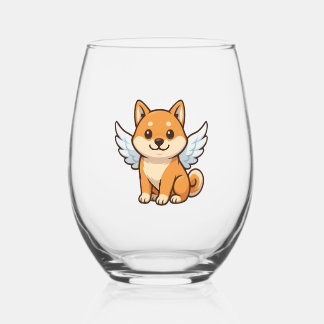 Cute Shiba Inu angel cartoon dog happiness Wijnglas Zonder Voet
