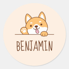 Cute Shiba Inu Corgi Dog Peking Custom Name Ronde Sticker