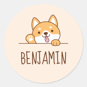 Cute Shiba Inu Corgi Dog Peking Custom Name Ronde Sticker