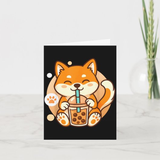 Cute Shiba Inu Dog Bubble Boba Tea Anime Kawaii Ne Kaart (Voorkant)