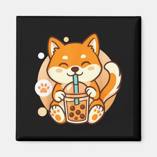 Cute Shiba Inu Dog Bubble Boba Tea Anime Kawaii Ne Magneet (Voorkant)