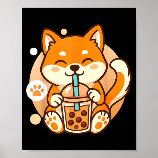 Cute Shiba Inu Dog Bubble Boba Tea Anime Kawaii Ne Poster (Voorkant)
