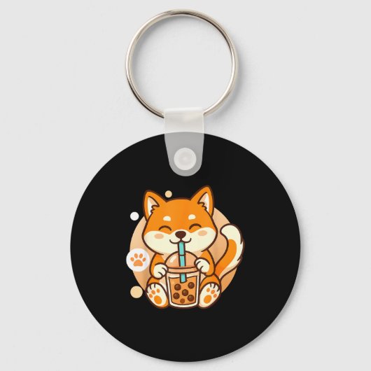 Cute Shiba Inu Dog Bubble Boba Tea Anime Kawaii Ne Sleutelhanger (Voorkant)