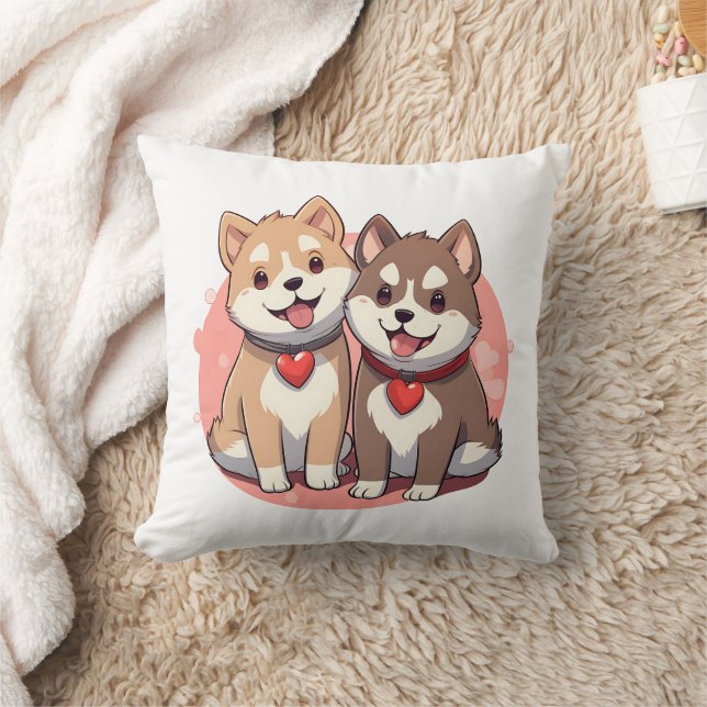 Cute Shiba Inu Dog Couple in Love Kussen (Deken)