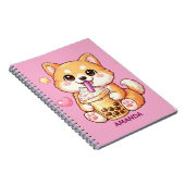  Cute Shiba Inu Dog Drinking Bubble Tea Add Name Notitieboek (Rechterzijde)
