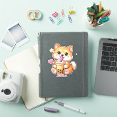  Cute Shiba Inu Dog Drinking Bubble Tea Add Name Sticker (iPad Cover)