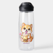  Cute Shiba Inu Dog Drinking Bubble Tea Add Name Waterfles (Achterkant)