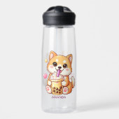  Cute Shiba Inu Dog Drinking Bubble Tea Add Name Waterfles (Voorkant)