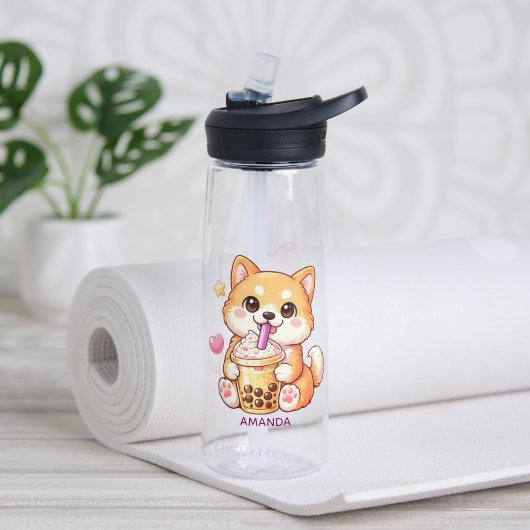  Cute Shiba Inu Dog Drinking Bubble Tea Add Name Waterfles (Yoga (Gedraaid)  )