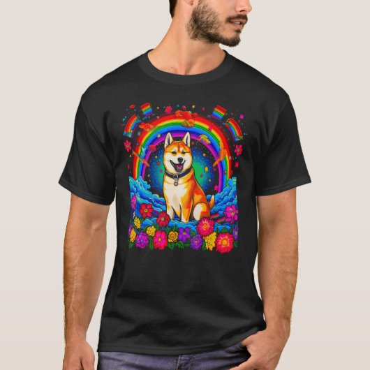 Cute Shiba Inu Dog Flower T-shirt (Voorkant)