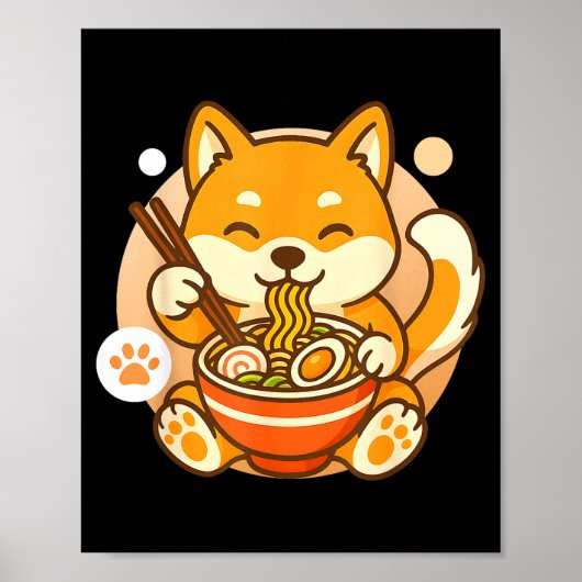 Cute Shiba Inu Dog Ramen Noodles Bowl Anime Kawaii Poster (Voorkant)