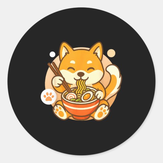 Cute Shiba Inu Dog Ramen Noodles Bowl Anime Kawaii Ronde Sticker (Voorkant)