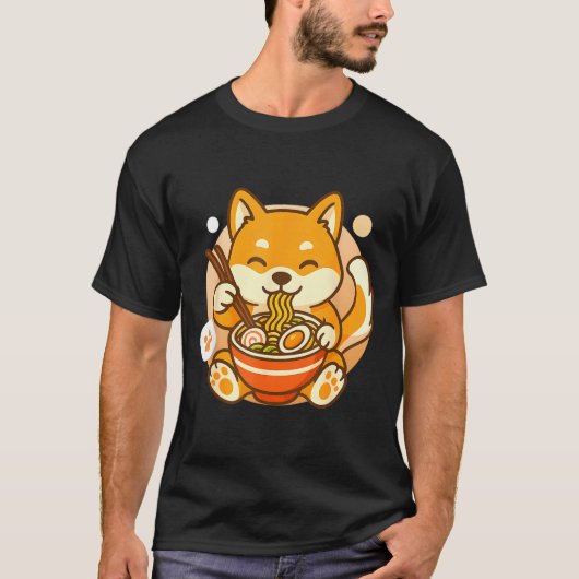 Cute Shiba Inu Dog Ramen Noodles Bowl Anime Kawaii T-shirt (Voorkant)