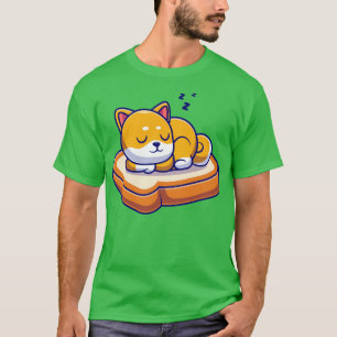 Cute Shiba Inu Dog Slapen op Brood Cartoon T-shirt
