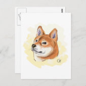 Cute Shiba Inu Dog Tekening Briefkaart (Voorkant / Achterkant)