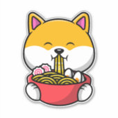 Cute Shiba Inu Eating Ramen Podle Sticker (Voorkant)