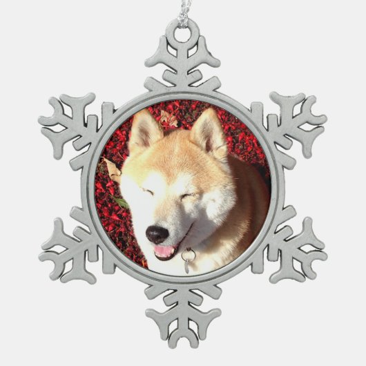 Cute Shiba Inu-Geiso Tin Sneeuwvlok Ornament (Voorkant)