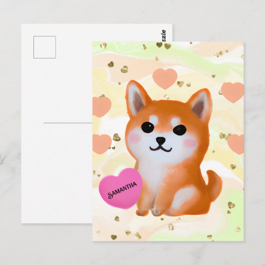 Cute Shiba Inu Hearts | Voor Hondenliefhebber Briefkaart (Voorkant / Achterkant)