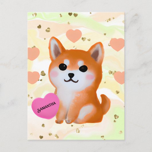 Cute Shiba Inu Hearts | Voor Hondenliefhebber Briefkaart (Voorkant)