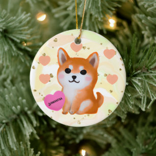Cute Shiba Inu Hearts   Voor Hondenliefhebber Keramisch Ornament