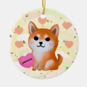 Cute Shiba Inu Hearts | Voor Hondenliefhebber Keramisch Ornament (Voorkant)