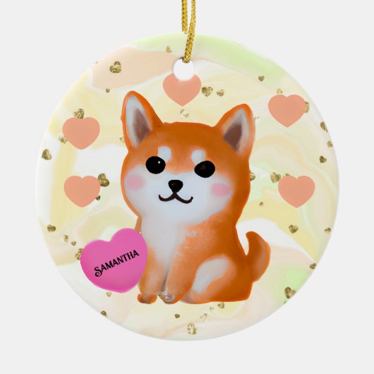 Cute Shiba Inu Hearts | Voor Hondenliefhebber Keramisch Ornament (Voorkant)