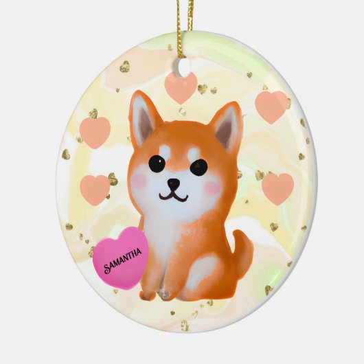 Cute Shiba Inu Hearts | Voor Hondenliefhebber Keramisch Ornament (Links)
