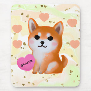 Cute Shiba Inu Hearts   Voor Hondenliefhebber Muismat