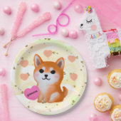 Cute Shiba Inu Hearts | Voor Hondenliefhebber Papieren Bordje (Feest)