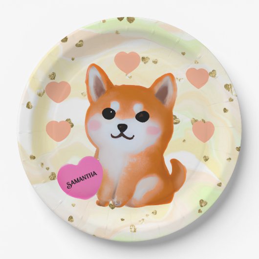 Cute Shiba Inu Hearts | Voor Hondenliefhebber Papieren Bordje (Voorkant)