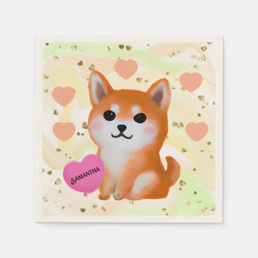 Cute Shiba Inu Hearts | Voor Hondenliefhebber Servet (Voorkant)