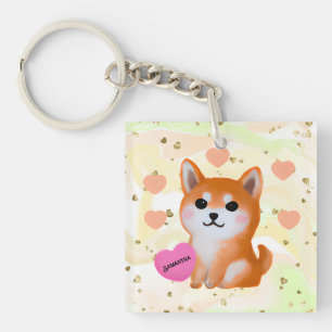 Cute Shiba Inu Hearts   Voor Hondenliefhebber Sleutelhanger