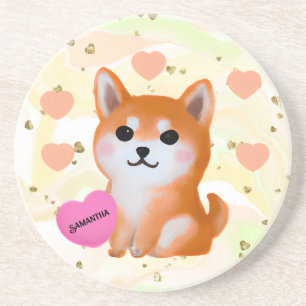 Cute Shiba Inu Hearts Voor Hondenliefhebber Zandsteen Onderzetter